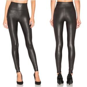 SPANX Faux Leather Leggings L | Black Shiny High Rise Sculpt Pull On Pants 2437